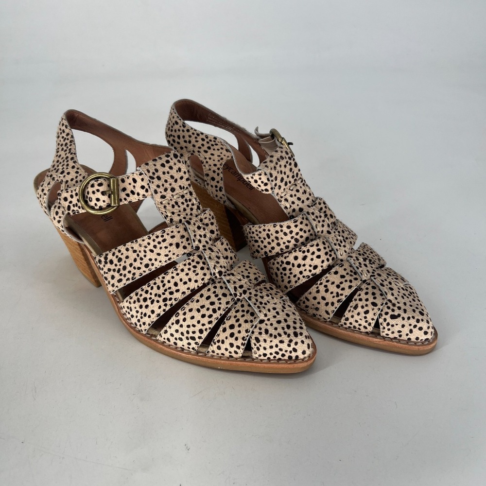 Jeffrey Campbell Angora Heeled Sandal Womens 7.5 Calf Hair Leather Leopard Boot